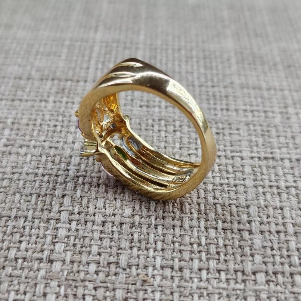 Mix Color Stone Crystal Rhinestone Ring Gold Tone Fashion Jewelry name Engrave - Picture 2 of 13